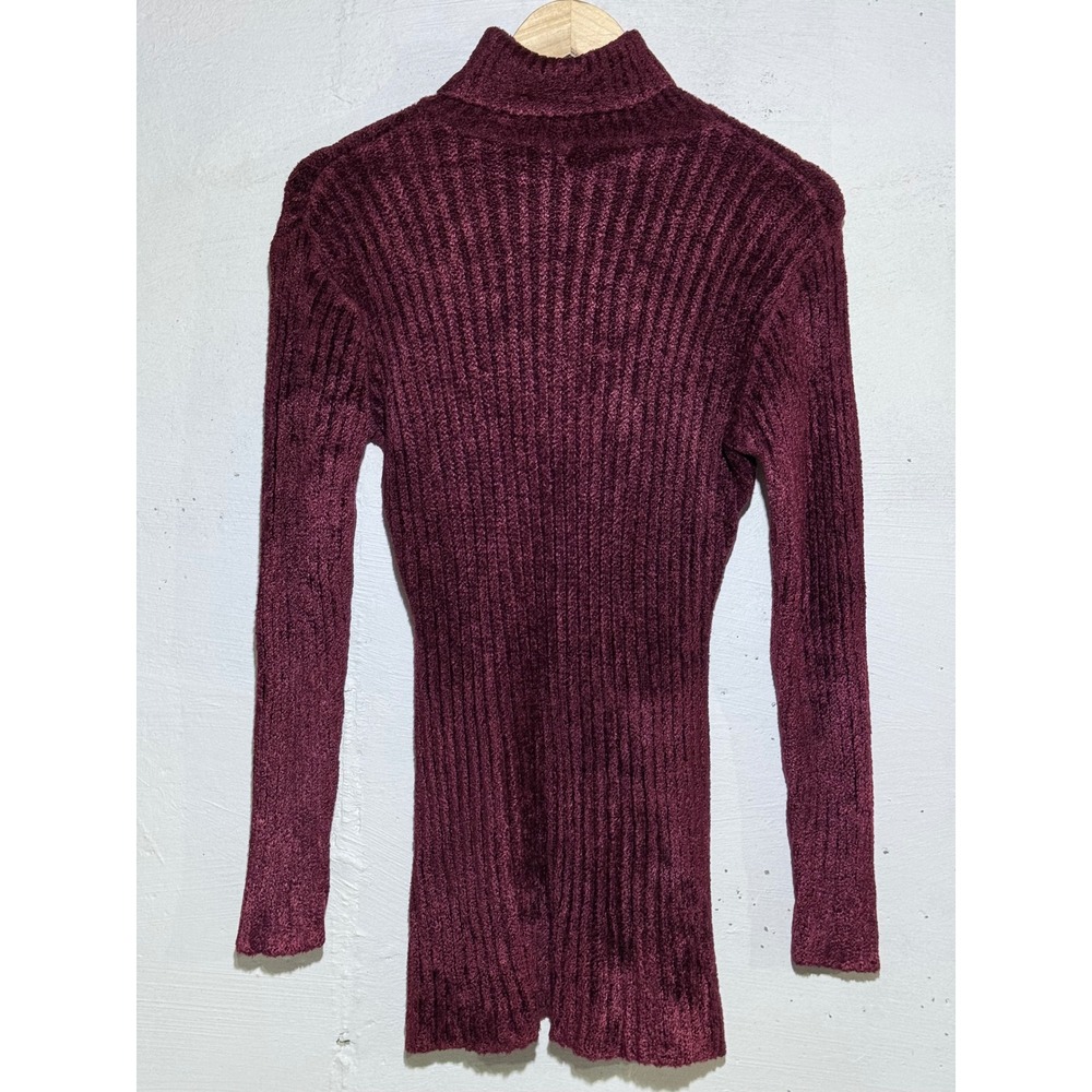 Y2K Banana Republic Womens L Chenille Turtleneck Sweater Burgundy Ribbed Vintage